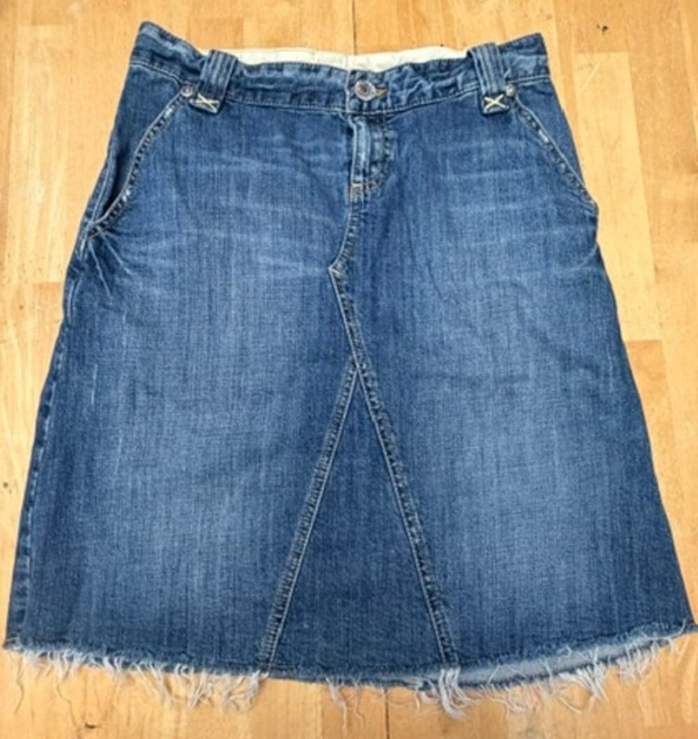 Y2K Abercrombie & Fitch Distressed Denim Mini Skirt Raw Hem Button Fly Size 0
